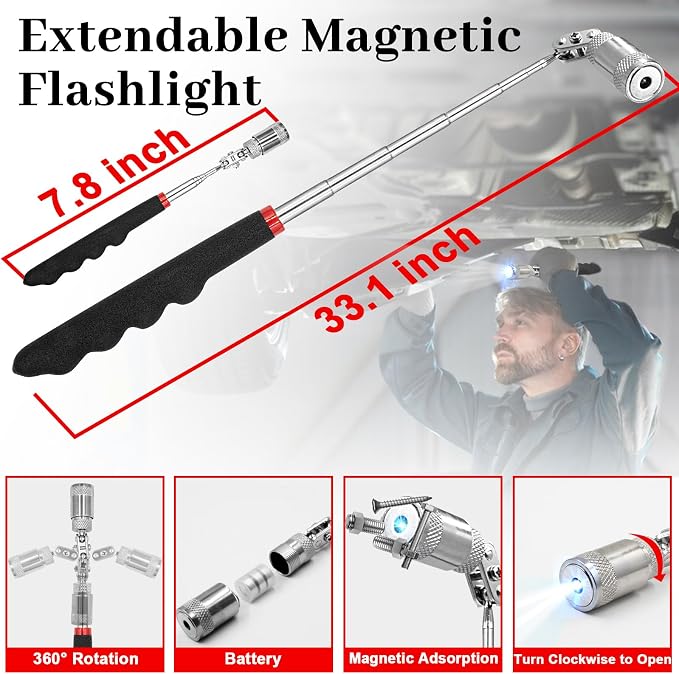 DOAHO 17Pcs Mechanic Hook and Pick Tool Set & Car Trim Removal Kit with Fastener Clip Pliers,Rivet Puller,Magnetic Pickup,Gasket Scraper,Non-Scratch Plastic Pry Tools for Automotive Repair-Red