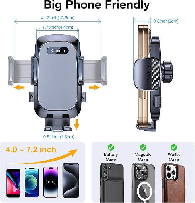 Romuto Phone Holders for Your Car Phone Holder Mount【2026 Strongest Suction】 Cell Phone Mount for Car Dash Windshield Vent Automobile Accessory Car Dashboard Sticky Pad Truck Stand for iPhone Samsung