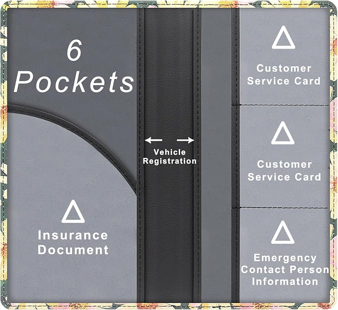 Car Registration and Insurance Holder, Premium Pu Leather Vehicle Glove Box Organizer - for Driver License, Cards & Essential Documents (L-Floral)