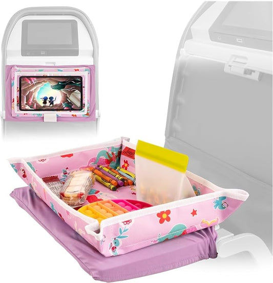 Lusso Gear Airplane Tray Table Cover - Organize Kids Travel Essentials - Pockets for Airplane Toys for Toddlers 1-3 - Foldable Tablet Stand for Travel Toddler Essentials (Mermaids) | with Pockets