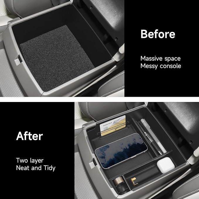 Center Console Organizer Compatible with Kia Carnival 2026 2025 2024 2023 2022 (LX/LXS/EX/SX/SX Prestige) Accessories Black ABS Plastic Material Armrest Secondary Storage Box