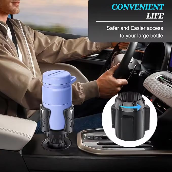 Adjustable Car Cup Holder Expander - Universal Base Fits 2.4"-4" Holders, Extends to 5.5" for 10-64oz Large Cups & Bottles