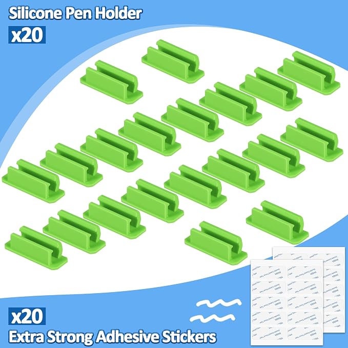 BOBOKA 20Pcs Pencil Holder for Desk, Adhesive Pen Holder for Classroom Clipboard Attachment, Silicone Pencil Holder & Marker Holder for School Office Desk Accessories, Teacher Supplies