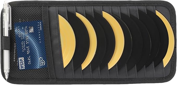 CD Visor Holder, Visor CD Holder 12 DVD Organizer, Elastic Strap | 12 DVD Organizer 1 Mesh Pocket, 1 Pen Holder, For Car