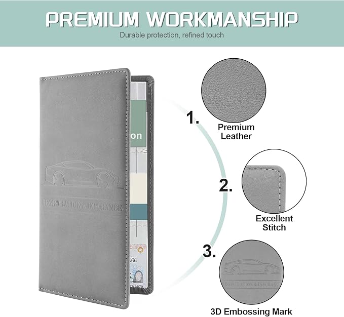 JUSTTOP 1Pack Car Registration and Insurance Holder,Car Document Holder for Cards License with Magnetic Shut,Vehicle Glove Box Car Organizer for Documents, Cards, License(Gray)