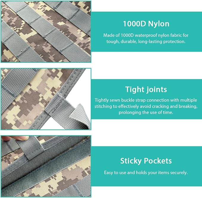 2 PCS Car Seat Back Organizer, Tactical MOLLE Sag Proof Vehicle Panel Backseat Cover Protector, Universal Molle Nylon Storage Bag Seat Back Hanger Pad for Car Truck SUV Pickup (Camouflage ACU)