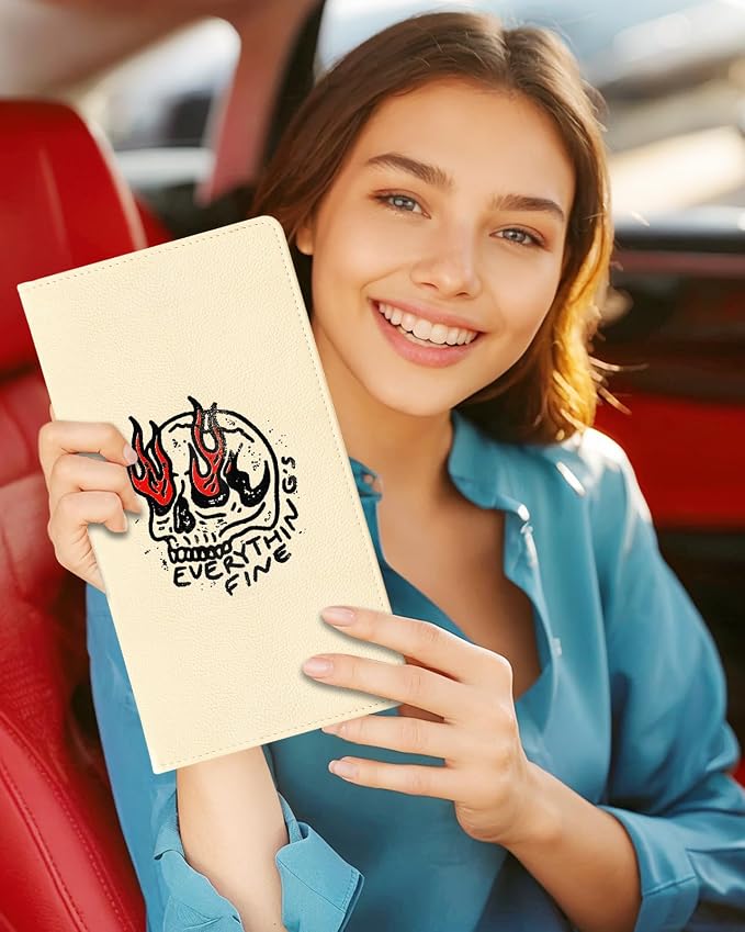 Slohif Car Registration and Insurance Card Holder with Magnetic Shut - Vehicle Glove Box Organizer Women Leather Automobile License Holders Coasters Auto Accessories Case for Document,Skull