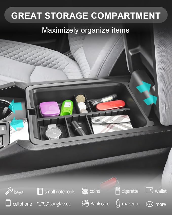 CDEFG for 2026 Honda Passport Center Console Organizer for 2026 Honda Passport Accessories Middle Console Organizer Armrest Storage Box Coin Holder Adjustable Compartment