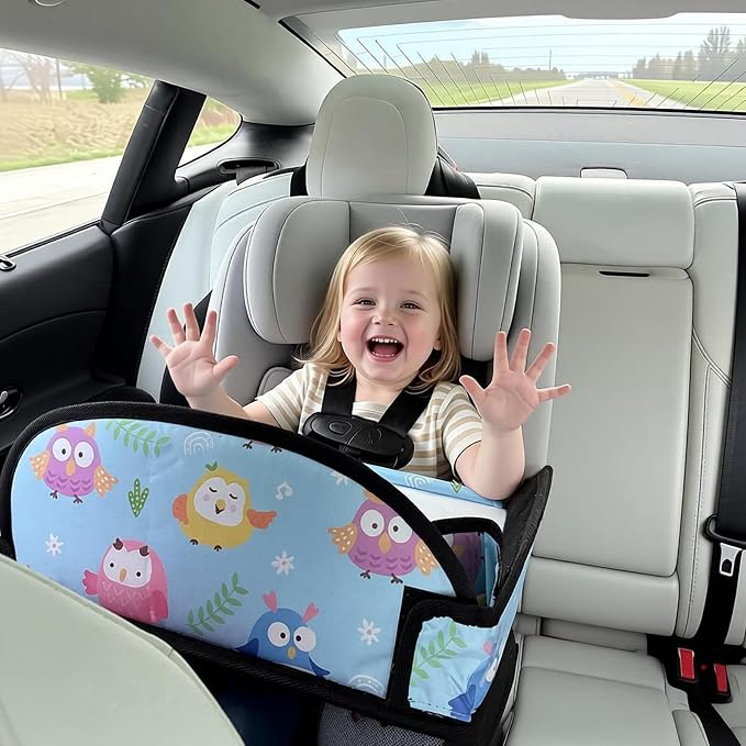 2PCS Kids Travel Tray, Car Seat Tray for kids Travel, Toddler Road Trip Essentials With Drawing Kit, Toddler Lap Desk Organizer for Car, Carseat Table for Airplane