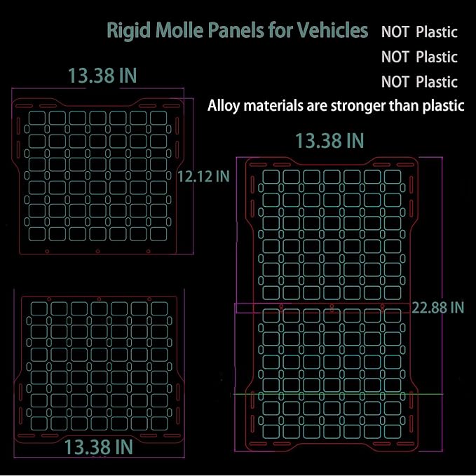 Metal Rigid Molle Panels for Vehicles - Alloy Truck Mount Rack Tactical Seat Back Organizer - Adjustable, Versatile Panel - Stronger Than Plastic - 4 Loop Fasteners - Eco-Friendly
