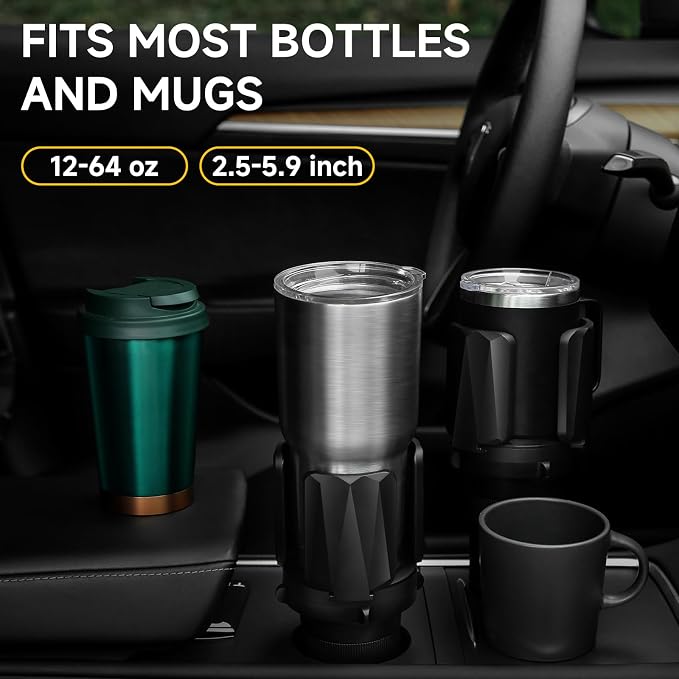 DYLEN 2Pack Cup Holder Expander with Expandable Arms, Fits 2.5-5.9" Bottles | Cup Holder Adapter Fits Owala/YETI/Hydro Flask/Stanley 12–64 oz; Most Large Bottles; Compatible with Round Cup Holders