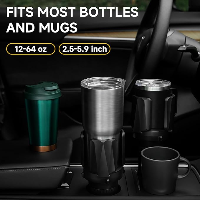 DYLEN Large Cup Holder Expander with Expandable Arms, Fits 2.5-5.9" Bottles | Cup Holder Adapter Fits Owala/YETI/Hydro Flask/Stanley 12–64 oz; Most Large Bottles; Compatible with Round Cup Holders