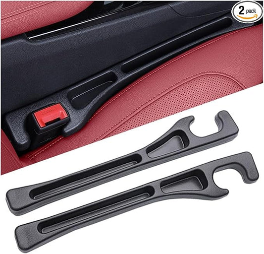Car Seat Gap Filler 2 Pack, Universal Car Seat Gap Organizer, Fit for Car Seat Gap Width 0.9-1.3 Inches, Car Seat Side Gap Plugger Anti-Drop Device for Most Cars SUV Truck (Black)