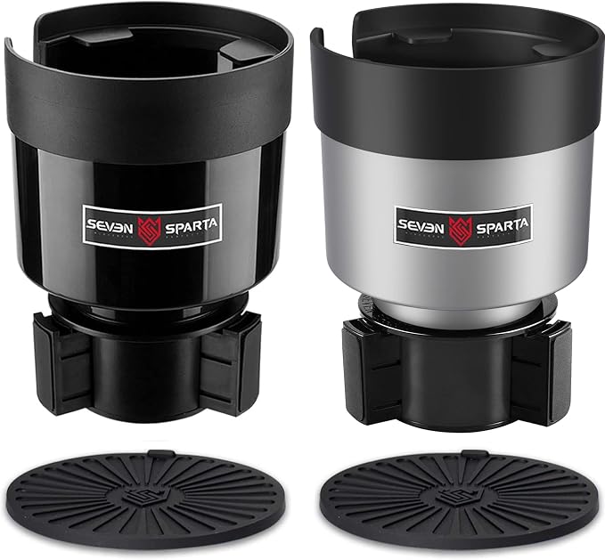SEVEN SPARTA 2 Pack Car Cup Holder Expander Organizer Adjustable Base, Compatible with Yeti 20/26/30 oz, Hydro Flasks 32/40oz, Nalgenes 30/32/38/48 oz, Other Bottles in 3.4"-3.8" (Black and Silver)