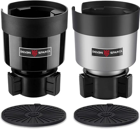 SEVEN SPARTA 2 Pack Car Cup Holder Expander Organizer Adjustable Base, Compatible with Yeti 20/26/30 oz, Hydro Flasks 32/40oz, Nalgenes 30/32/38/48 oz, Other Bottles in 3.4"-3.8" (Black and Silver)