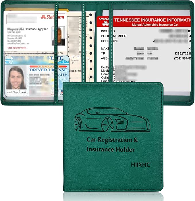 Car Registration and Insurance Holder, 5.5 x 5 Inch PU Leather Vehicle Glove Box Organizer Wallet Case Organizer for Insurance Card, Driver License, Essential Document, Paperwork