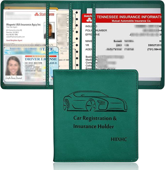 Car Registration and Insurance Holder, 5.5 x 5 Inch PU Leather Vehicle Glove Box Organizer Wallet Case Organizer for Insurance Card, Driver License, Essential Document, Paperwork