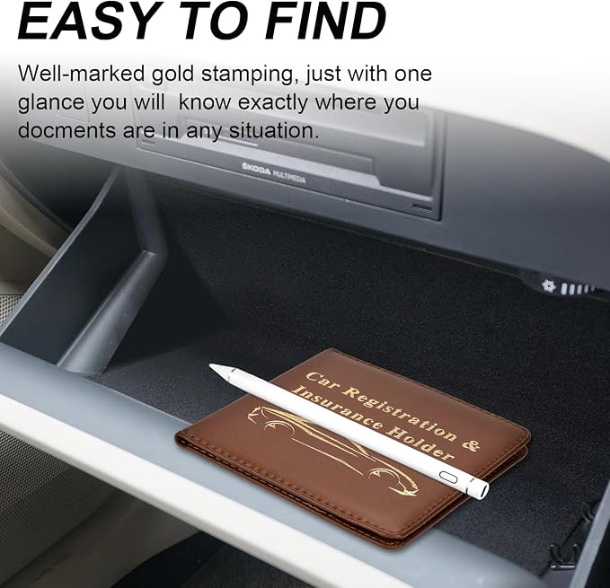 Cacturism Car Registration and Insurance Holder, Vehicle Glove Box Car Organizer Men Women Wallet Accessories Case for Cards, Essential Document, Driver License, Brown