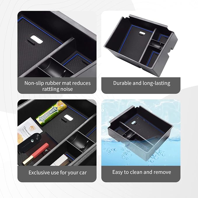 CDEFG Center Console Organizer Tray for 2022 2023 2024 Santa Cruz/ 2024 Tucson Limited Hybrid Armrest Storage Box Secondary Insert Tray Container 2024 Santa Cruz Tucson Limited Accessories (Blue Mat)