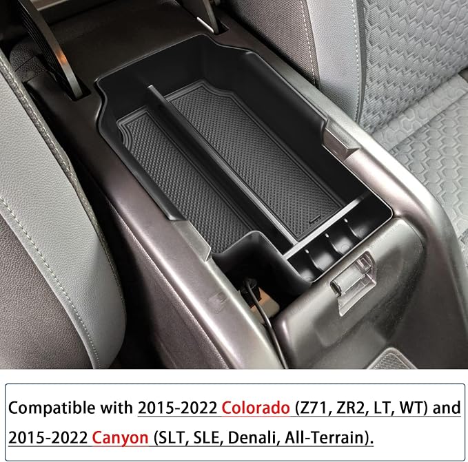 RUNROAD Center Console Organizer Tray Compatible with Chevy Colorado/GMC Canyon 2015 2016-2020 2021 2022 Accessories, Insert ABS Secondary Storage Box Armrest Tray Coin Holder Black