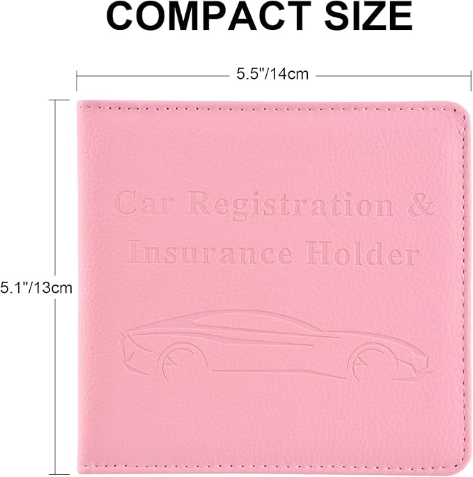 Car Registration and Insurance Holder, Car Accessories Vehicle Glove Box Car Organizer Women Wallet Case for Cards, Essential Document, Driver License by Cacturism, Pink | for Cards