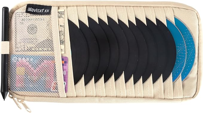 alavisxf xx Car CD Visor Holder, 12 Sleeves Organizer with Mesh Pocket | Durable Oxford Cloth, Holds 12 CDs/DVDs, 1 Pen Holder, 1 Back Inner Pocket, Disc Storage Organizer, Fits Most Vehicle Visors