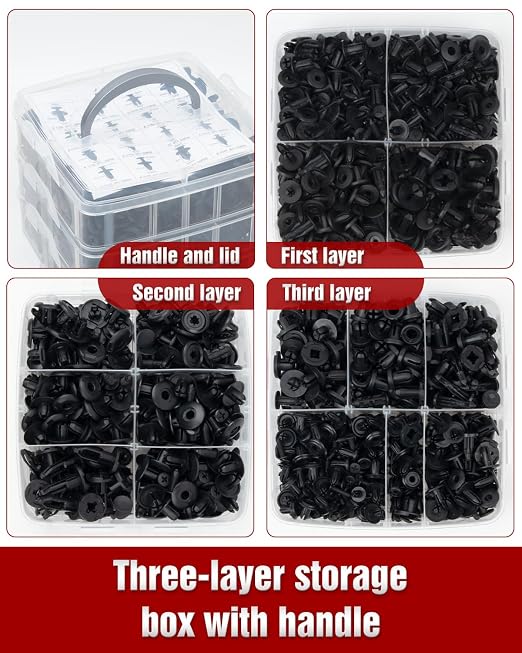 635PCS Automotive Retainer Clips& Trim Removal Tools,16 Universal Sizes Push Type Rivets Fasteners,Door Panel Clips with 10 Cable Ties for Ford, Toyota, Chevy, Honda