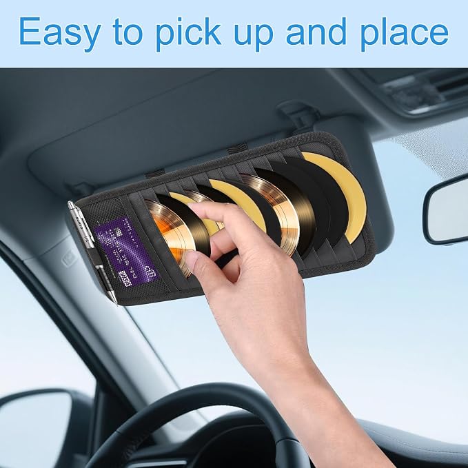 CD Visor Holder, Visor CD Holder 12 DVD Organizer, Elastic Strap | 12 DVD Organizer 1 Mesh Pocket, 1 Pen Holder, For Car