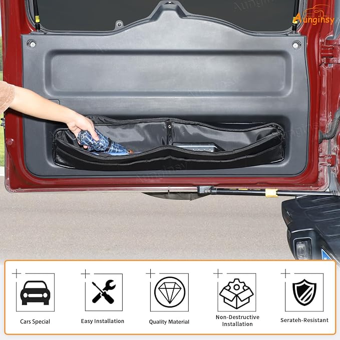 Aunginsy 1Pcs Trunk Organizer Compatible with Toyota FJ Cruiser 2007-2024+, Car Rear Tailgate Storage Bag Back Door Panel Storage Pocket Box Multi-Compartment Oxford Cloth Expansion Space Accessories