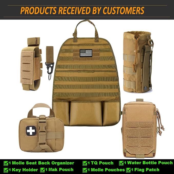 Upgrade 1000D Molle Seat Back Organizer with Pouches, Tactical Molle Vehicle Panel Car Seat Cover Protector Seat Back Organizers