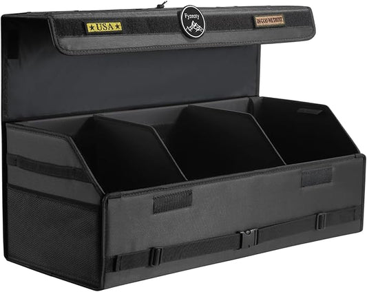 Fyzeoty Car Organizers and Storage - Trunk Organizer for Suv Car, Car Trunk Oxford Cloth Storage Box, Extra Large, Tactical Style Lid, Collapsible and Adjustable Tactical-Black