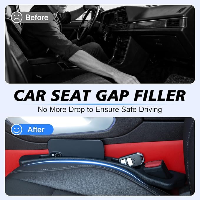 Car Seat Gap Filler 2 Pack, Built-in Storage Slot & Seat Belt Pass-Through Design, No-Readjust Gap Blocker Organizer for SUV Truck Sedan, Universal Fit Car Interior Accessories-487
