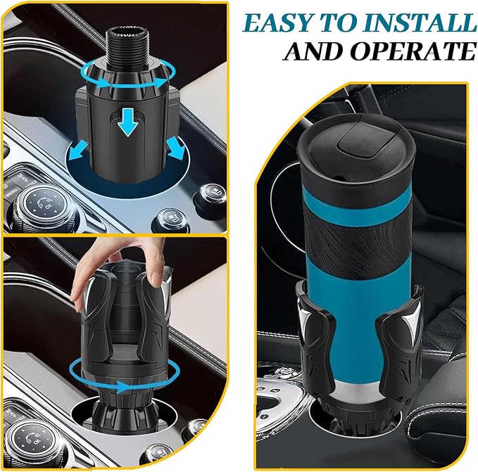 Adjustable Car Cup Holder Expander - Universal Base Fits 2.4"-4" Holders, Extends to 5.5" for 10-64oz Large Cups & Bottles