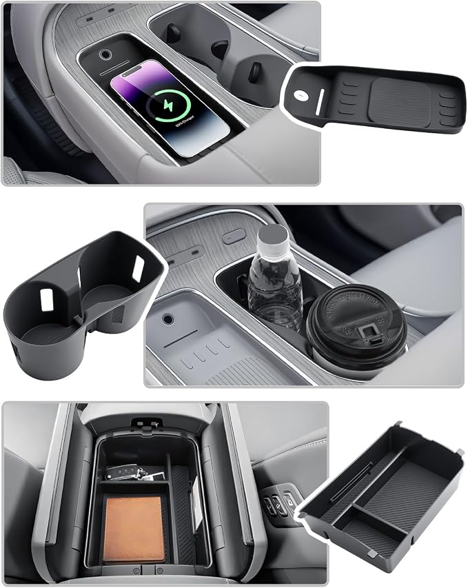 CDEFG 3Pcs for 2026 Hyundai Palisade Center Console Organizer for 2026 Hyundai Palisade Accessories Middle Console Storage Box & Wireless Charging Mat & Cup Holder Cover(Only for Split Armrest)