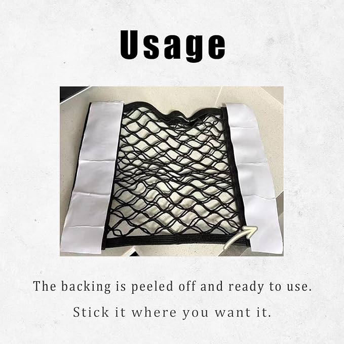 2PCS Universal Car Cargo Net with Adhesive Tape, 9.8×15.7in Trunk Storage Mesh Pocket Wall Mount Organizer Bag for Car RV SUV Boat Truck Camper Van Trailer (Black)