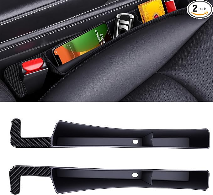 2PCS Car Seat Gap Filler, Automotive Seat Organizer Fill The Gap Between Seat and Console, Universal Car Storage Box Inserts Fill The Gap Between Seat &Console for Coins Wallets Keys (Black)