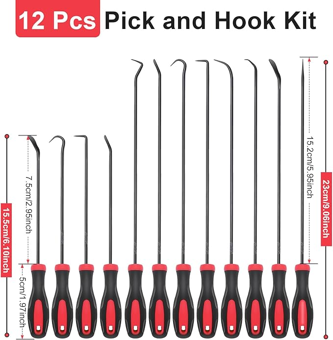 Keze 12 Pcs Pick and Hook Tool Set Includes Long & Mini Precision Pick Tool Kit for Car Auto Oil Seal/O-Ring Seal Gasket Pick Hooks Puller Remove