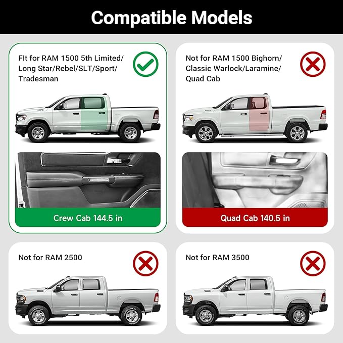 4pcs Door Handle Organizer for 2019-2025 2026 Dodge Ram 1500 Accessories Front and Rear Door Side Storage Box Insert Grab Handle Pocket ABS Plastic