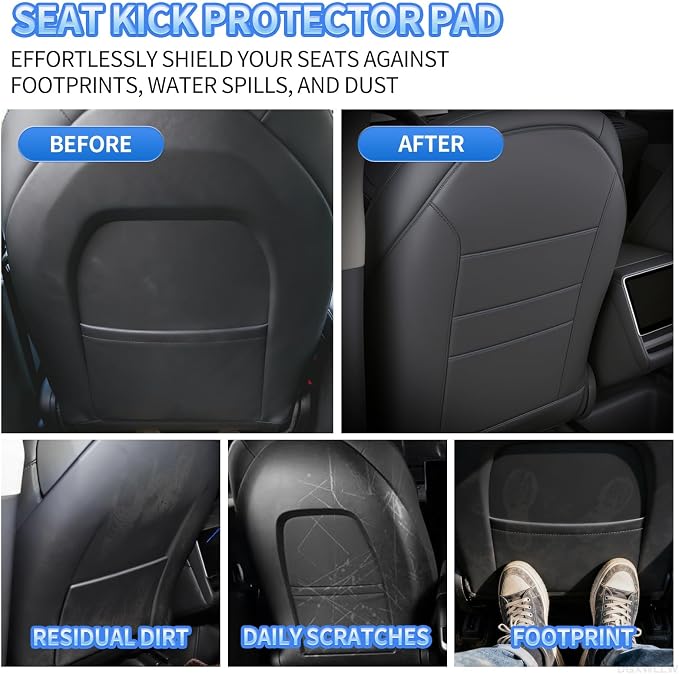 Seat Back Protector for Tesla Model Y Juniper/3/X/S Accessories Leather Kick Mats Protectors with Dual Layer Organizer Pockets for Drivers Scratchproof Waterproof Backseat Cover, Set of 2