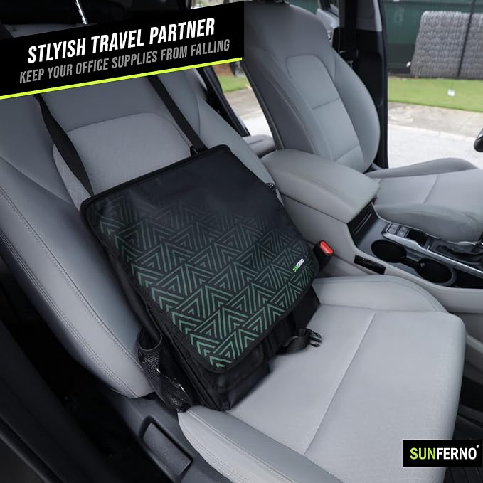 Sunferno Car Front Seat Organizer - Truck Cab Organizer & Car Seat Storage Organizers - Hanging Car Organizer Multiple Pockets Storing Documents Laptop - Car Office Organizer - Front Seat SUV, Truck