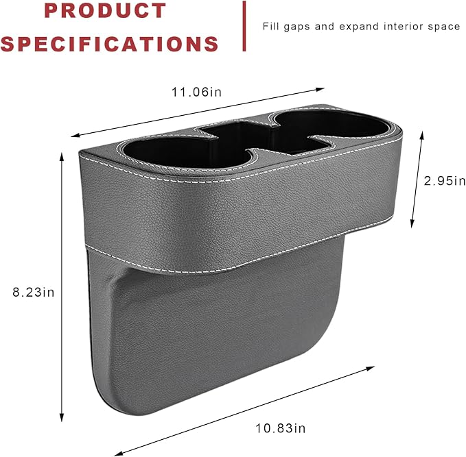 Car Seat Organizer Cup Drink Holder, Multifunctional Auto Console Side Organizer with 2 Cup Holders, Front Seat Gap Filler Interior Drink Holder Storage Box for Most Vehicles (Gray)