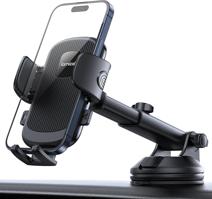 Lamicall Car Phone Holder - [Strongest Military-Grade Suction Cup] 360° Rotation Phone Holders for Your Car Quick Release Adjustable Phone Mount for Car Dashboard for iPhone 17 16 Pro Max Galaxy Truck
