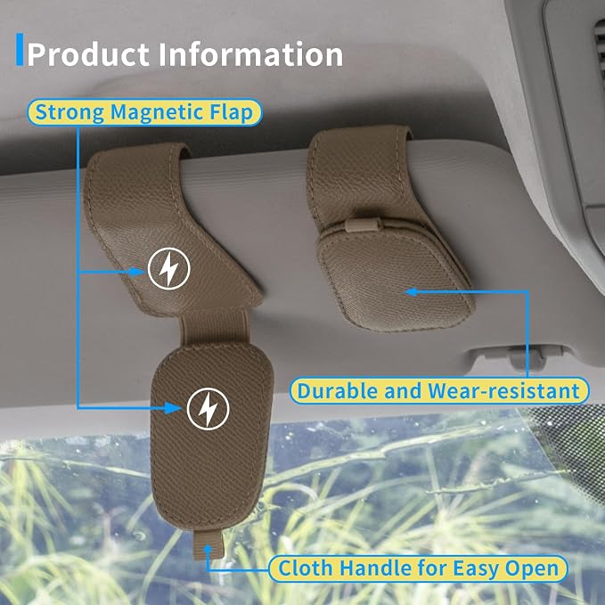 Yuoyar 2 Packs Magnetic Sunglass Holder for Car Visor (Beige) | Magnetic Interior Car Accessories