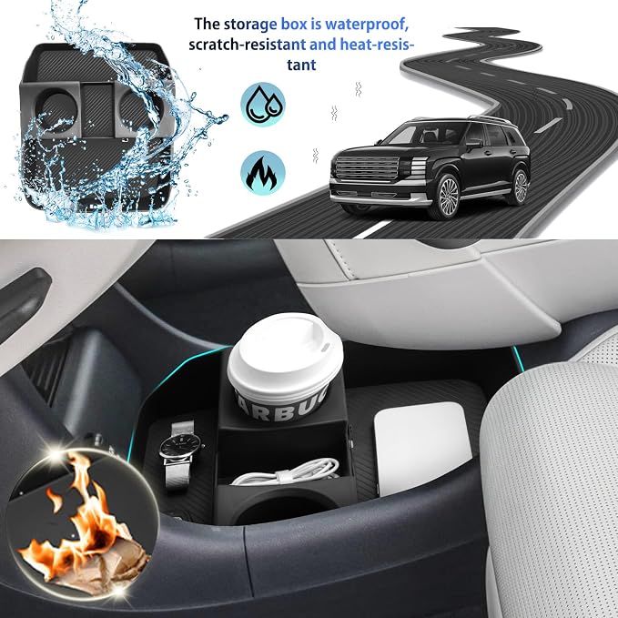 SHAOHAO for 2026 Hyundai Palisade Lower Organizer for 2026 Hyundai Palisade Accessories Under Console Organizer Tray, 2026 Palisade LX3 Buttom Insert Stoage Box with Cup Holder (Only for 7-Seat)