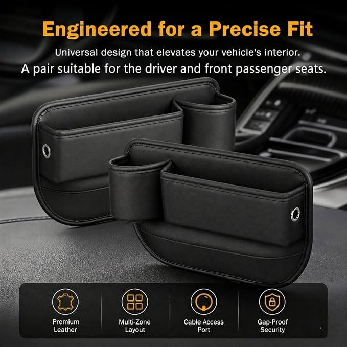 2 Pack Car Seat Gap Organizer with Cup Holder, Multipurpose Leather Car Seat Gap Filler, Universal Front Seat Storage Box for Cell Phones, Wallets, Keys, Cards, Car Interior Accessories