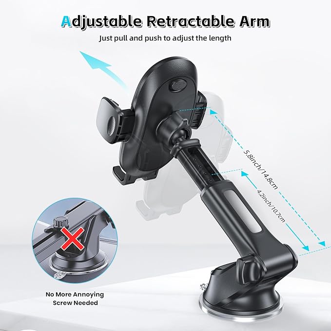 APPS2Car Suction Cup Phone Holder Windshield/Dashboard/Window, Suction Cup Car Phone Mount with Strong Sticky Gel Pad, Compatible with iPhone, Samsung & All Cellphones, Matte Black