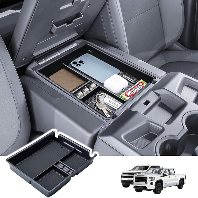 Center Console Organizer for 2019-2026 Chevy Silverado/GMC Sierra 1500, 2020-2026 Silverado/Sierra 2500HD 3500HD Accessories Armrest Storage Tray (Applicable only to Split Bench Seat)