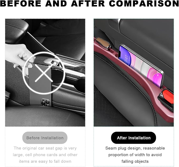 2 PCS Car Seat Gap Filler, Multifunctional Side Seat Gap Stopper Organizer with Phone Holder, Automotive Crevice Blocker Plug Between Seats Console to Prevent Dropping (Red)