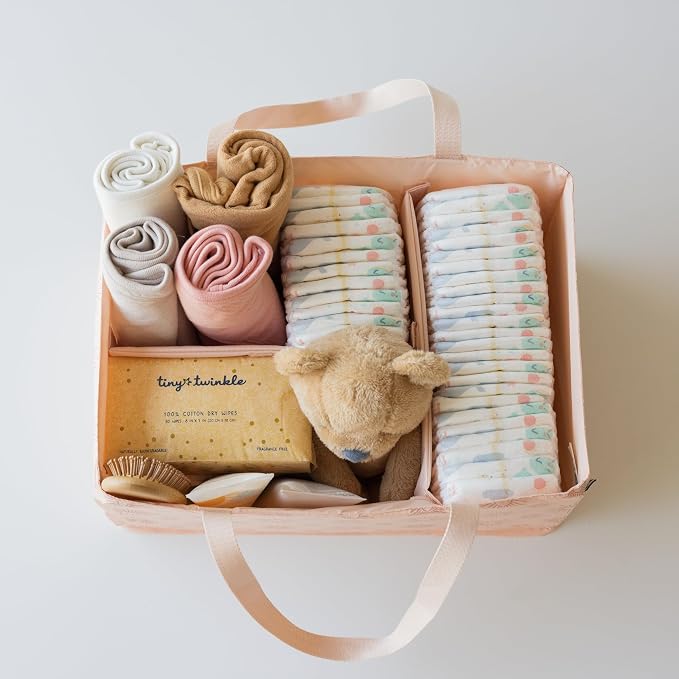 Tiny Twinkle Diaper Caddy Organizer – Foldable Baby Storage Basket with Removable Divider | Waterproof & Mess-Proof Fabric, Portable Nursery Organizer for Newborn Essentials(Shine)