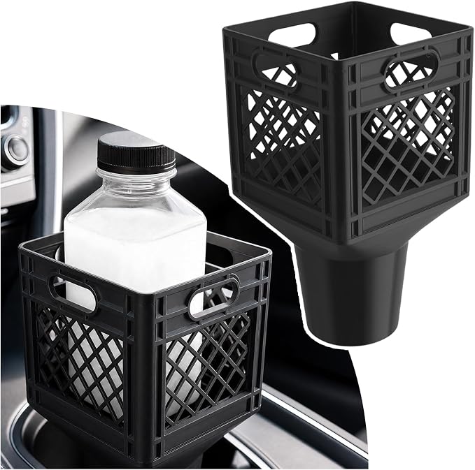 Car Cup Holder Expander for Half-Gallon Juice & Milk,Classic Milk Crate Cup Holder Adapter with Lattice Frame,Anti-Spill Square Cups Holders Insert for Car SUV Truck Interior